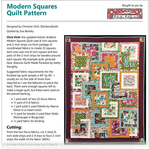 Click image to download your free Modern Squares quilt pattern courtesy of Artistic Artifacts