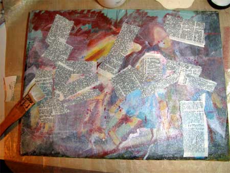 Step 2, collaging canvas