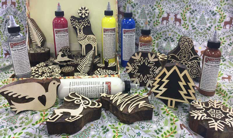 Wooden printing blocks with Artistic Artifacts textile paint