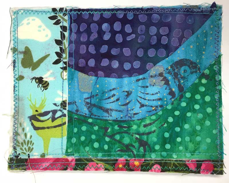 Fabric postcard by Paula for Judy Gula of Artistic Artifacts