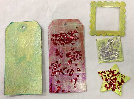 Chipboard tags and frames, painted, embossed and more