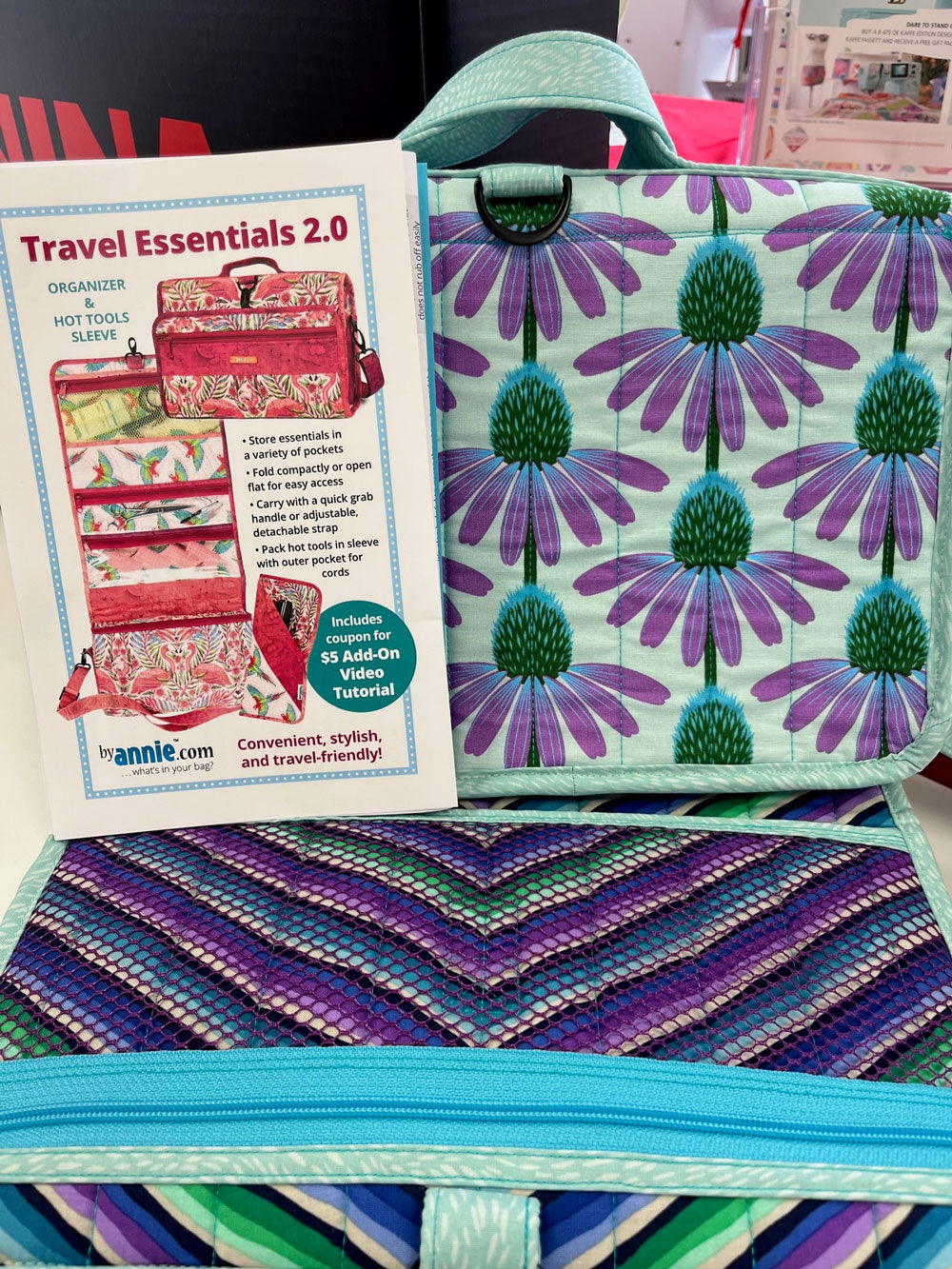Katherine Nichols’ completed Travel Essentials 2.0 bag with the pattern from ByAnnie